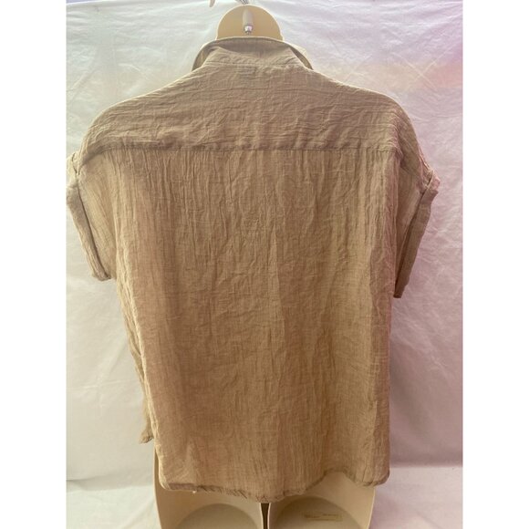 Love Potion Women's 2X Beige Collard Button Up Cap Sleeve Blouse - Picture 3 of 5